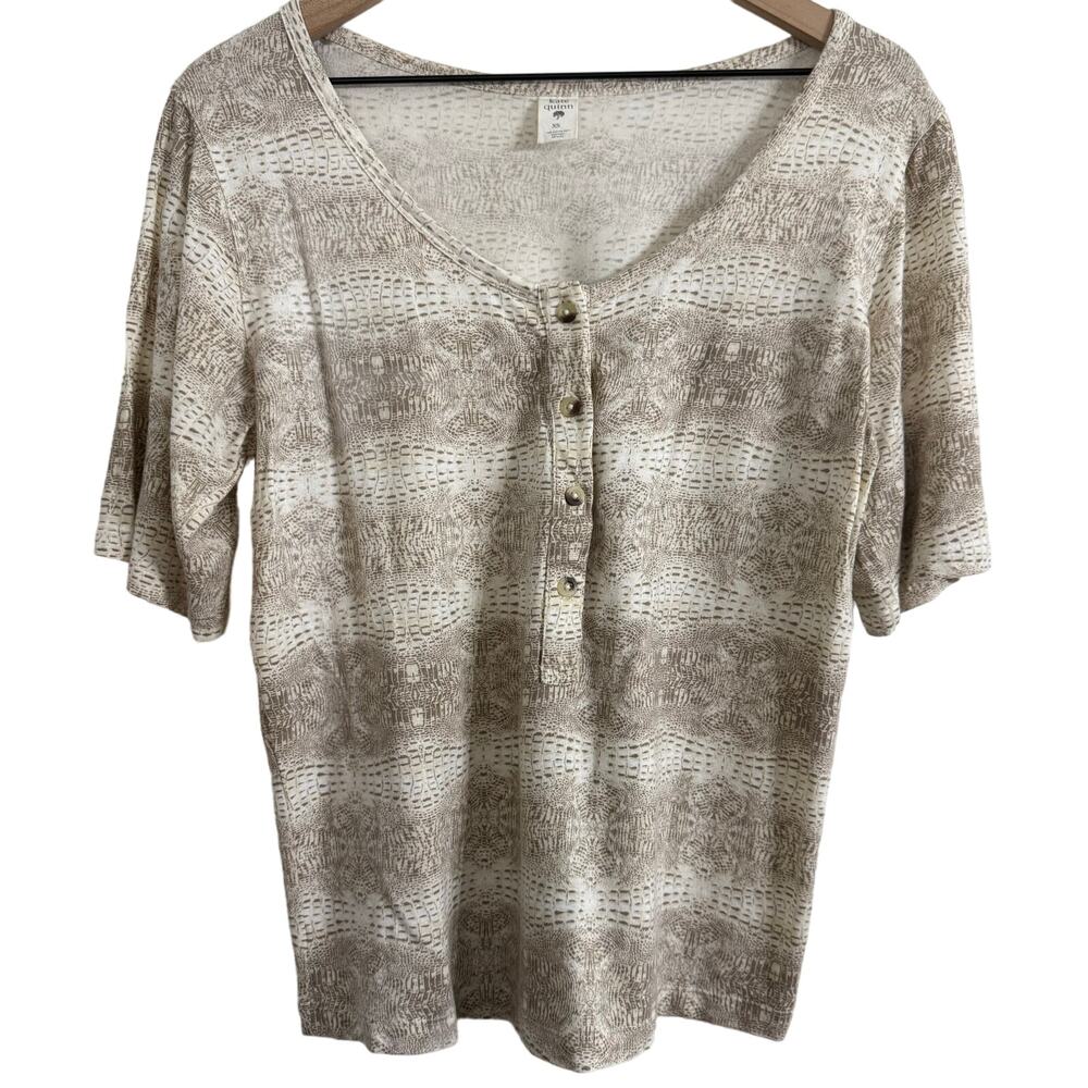 Kate Quinn Women’s Relaxed Lounge Henley Tee Neutral Croc Bamboo Size XS